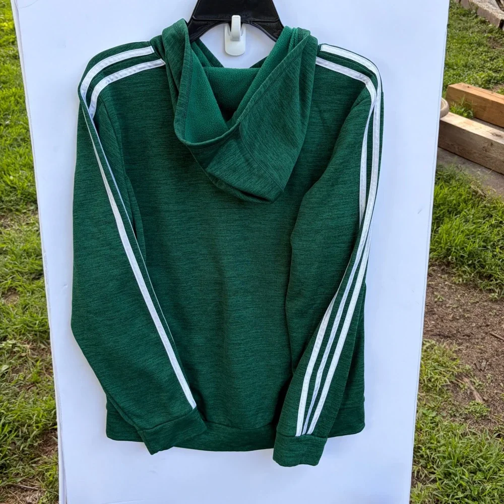 Adidas Boys Green‎ Heathered Hoodie 3-Stripe Pullover Sweatshirt Size XL 18/20